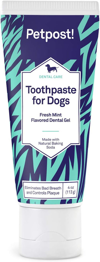 Petpost | Toothpaste for Dogs - Coconut Oil and Baking Soda Based Dental Gel That Naturally Eliminates Bad Breath - Dirt, Gunk, and Tooth Buildup Gone - Mint Flavor 4 oz.