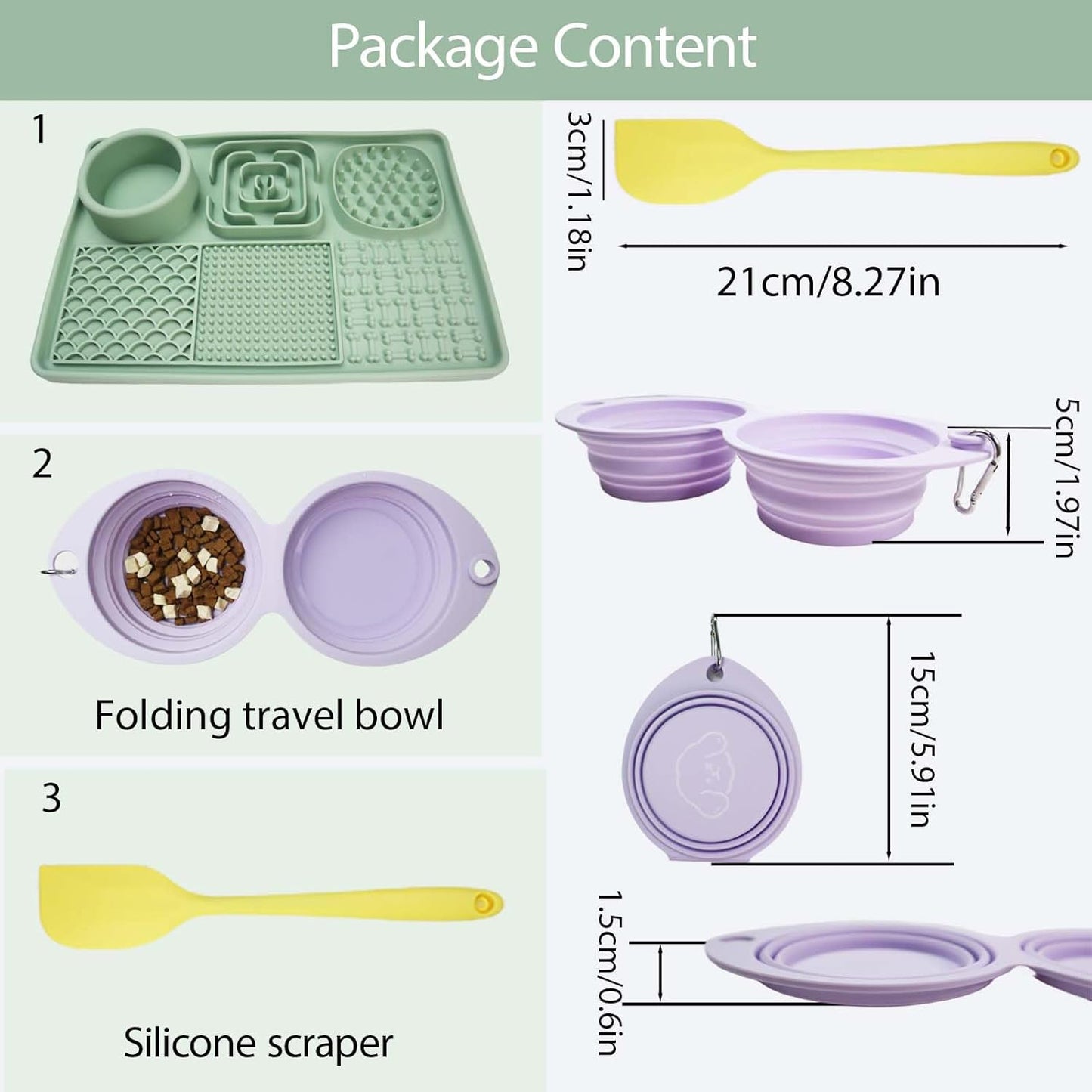 Licking Pad Mats 6 in 1 Green for Butter Yogurt Peanut Frozen Food, Dog Slow Feeder Puzzle Bowl, Silicone Anti-Slip Pets Treats Feeding Mat, Collapsible Dog Water Bowl