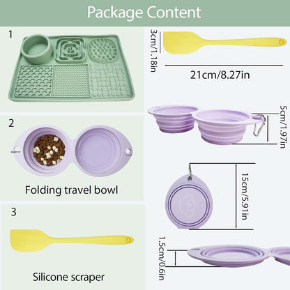 Licking Pad Mats 6 in 1 Green for Butter Yogurt Peanut Frozen Food, Dog Slow Feeder Puzzle Bowl, Silicone Anti-Slip Pets Treats Feeding Mat, Collapsible Dog Water Bowl