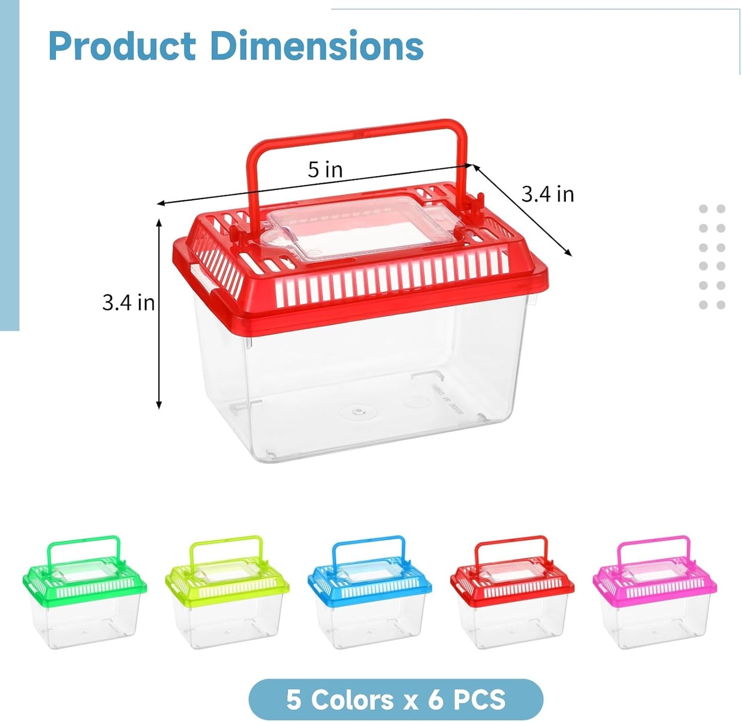 30 PCS Plastic Reptile Terrarium Carrier Cage, Portable Transparent Aquarium Box with Slotted Ventilation Holes for Turtle, Snake, Spider, Breeding, Hatching, Fish, 5 Colors Lid, 5 x 3.4 x 3.4 in