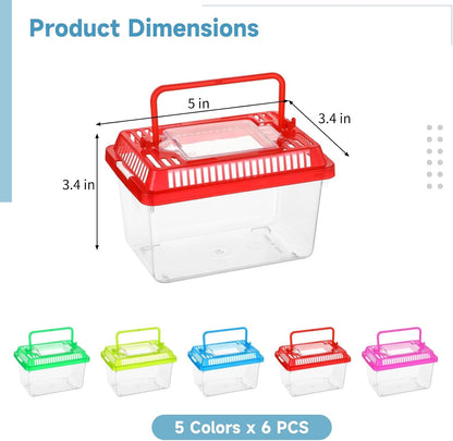 30 PCS Plastic Reptile Terrarium Carrier Cage, Portable Transparent Aquarium Box with Slotted Ventilation Holes for Turtle, Snake, Spider, Breeding, Hatching, Fish, 5 Colors Lid, 5 x 3.4 x 3.4 in