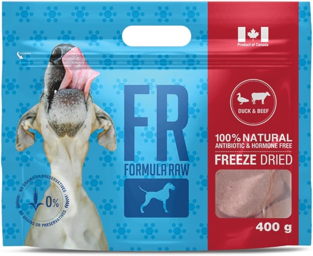Freeze-Dried Raw Dog Food – Duck and Beef – High Protein, Grain-Free, No Fillers or Additives, Meal Mixer or Topper, Supports Healthy Digestion, Joints, and Coat – 14 oz