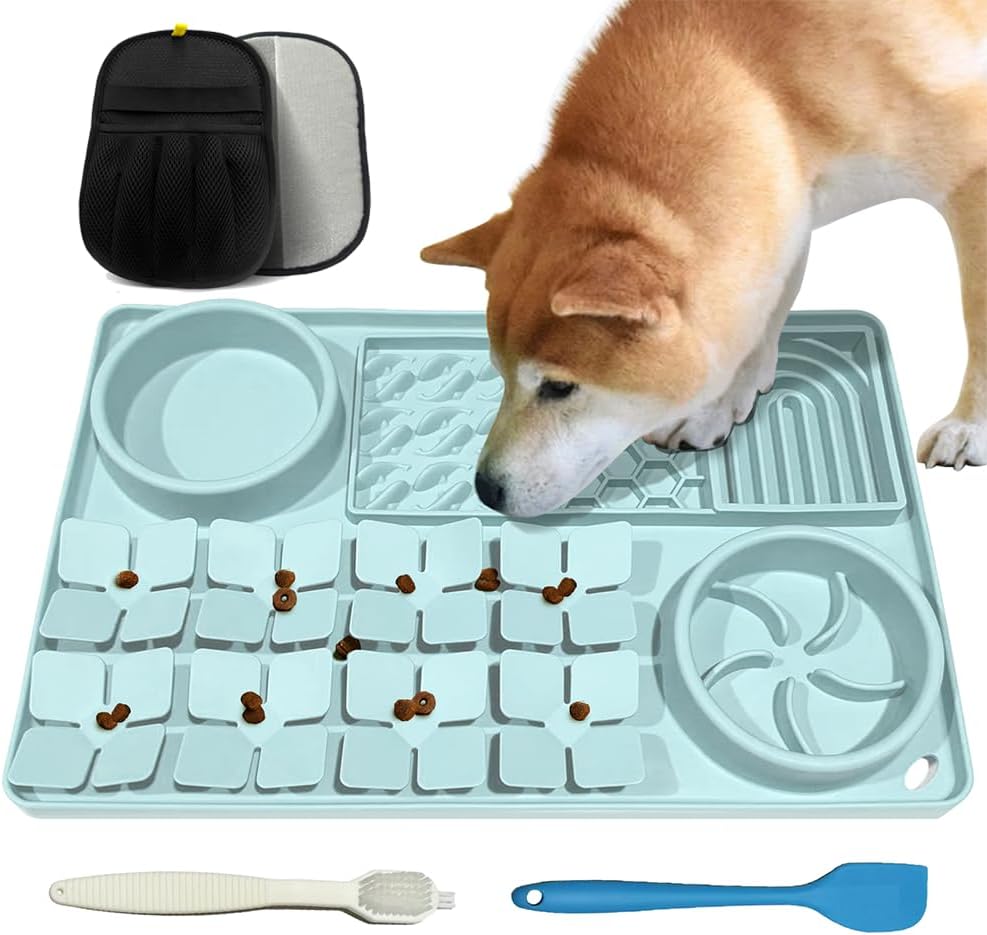 Lick Mat for Dogs Mint Green and Pet Hair Removal Glove