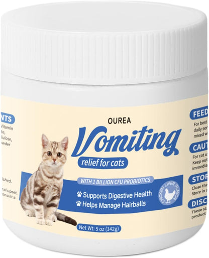 Cat Vomit Remedy, Vomiting Supplement for Cat, Furball Treatment for Cats, Probiotic for Cats Helps Soothes Sensitive Stomachs and Supports Digestive Comfort,142g (5 oz)