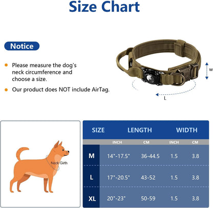 2025 Upgrade Military Tactical Dog Collar with Waterproof AirTag Holder - Heavy Duty Nylon GPS Tracking Collar with Control Handle & Metal Buckle for Medium Large Dogs (Khaki, Large)