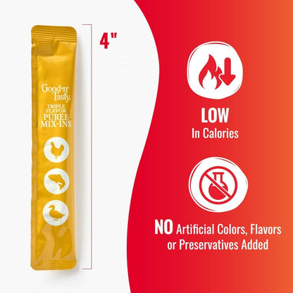 Good 'n' Tasty Triple Flavor Puree Mix-Ins Dog Food Topper Treats for All Dogs, 7 Count, Easy Single-Serve Portions, Added Protein with Chicken, Salmon and Duck (Pack of 2)