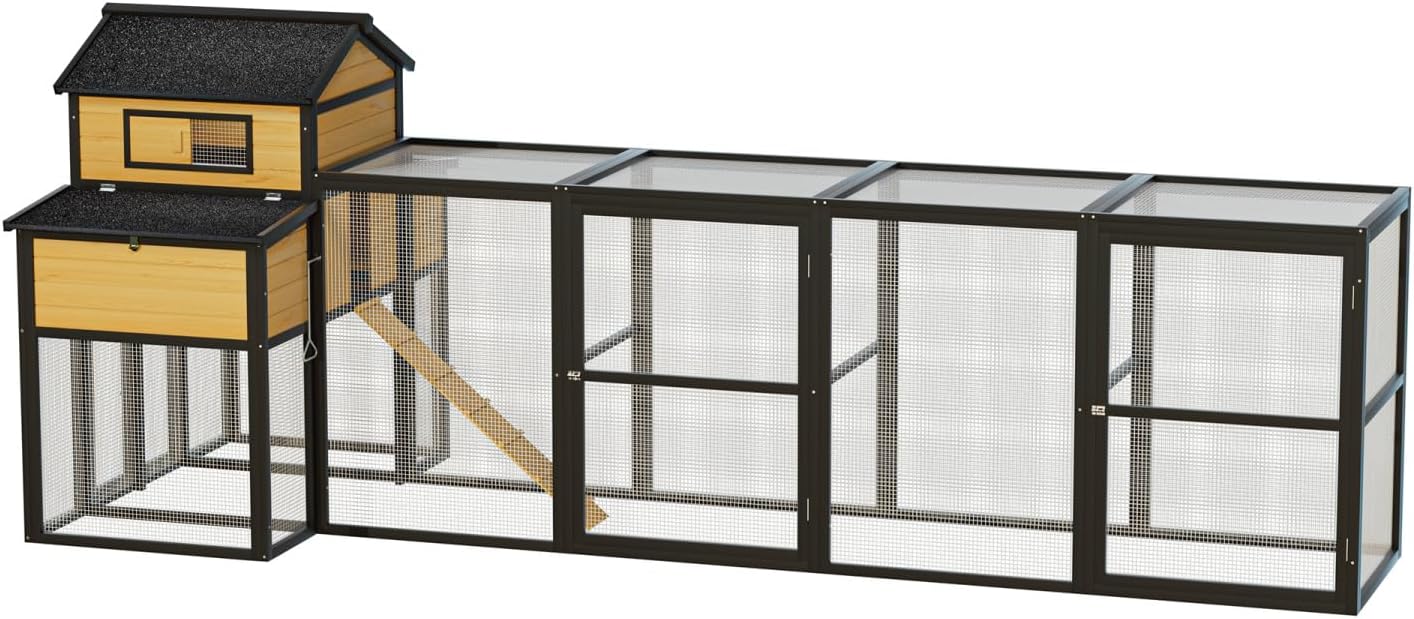 150" Black Large Wooden Chicken Coop Outdoor Hen House with Run and Nesting Boxes Wood Black Extra Large Space Outdoor Ready
