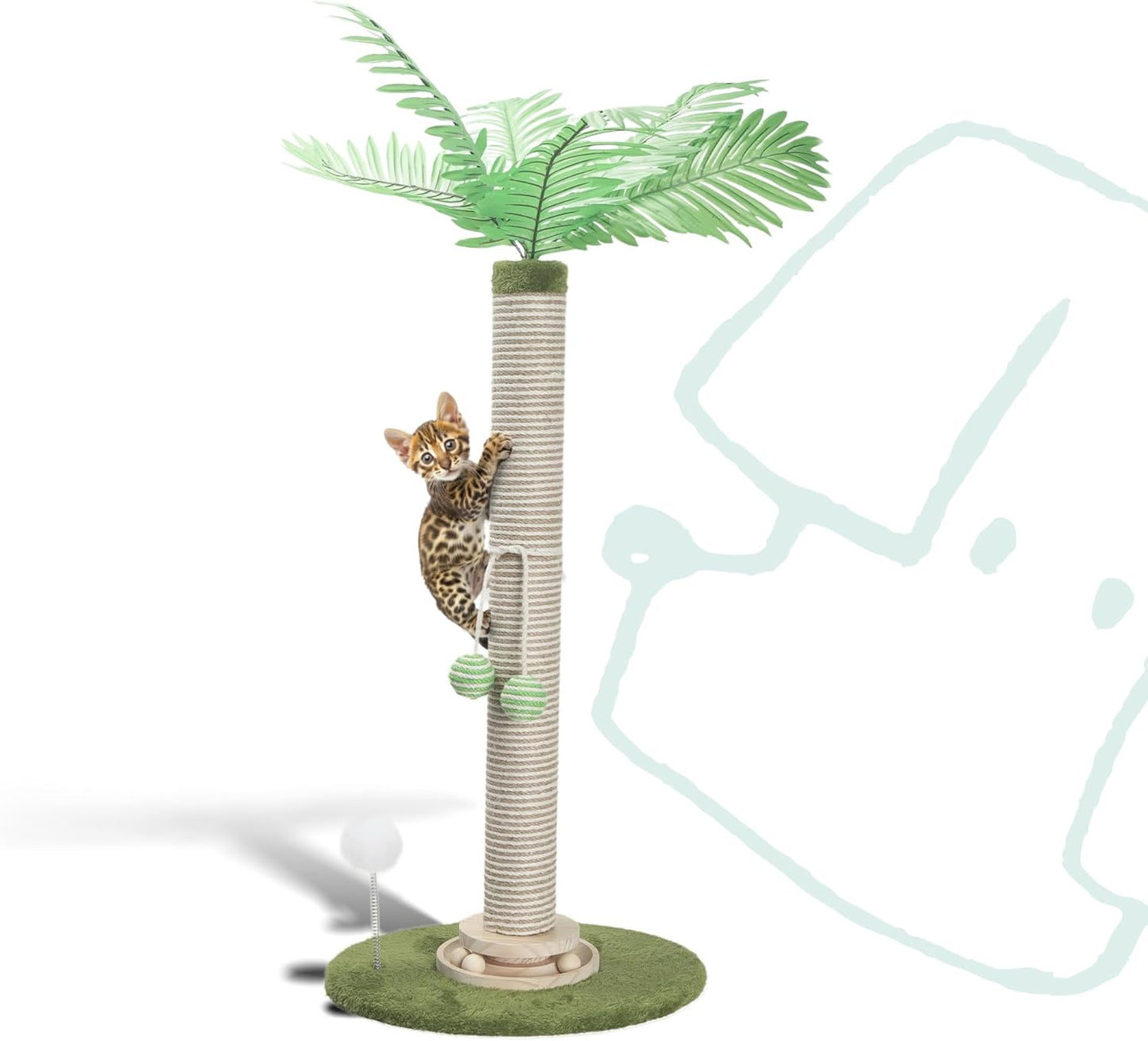 Coconut Tree Cat Scratching Post with Rotating Base, Green, 16 * 13 * 32 in