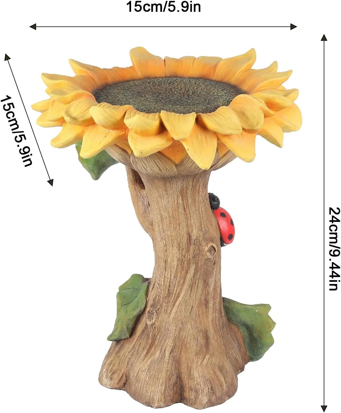 Sunflower Polyresin Bird Bath, Sunflower Resin Bird Bath | Outdoor Sunflower Resin Bird Bath with Ladybird Detail,Wild Bird Feeder