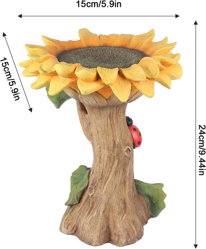 Sunflower Polyresin Bird Bath, Sunflower Resin Bird Bath | Outdoor Sunflower Resin Bird Bath with Ladybird Detail,Wild Bird Feeder