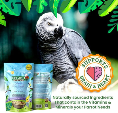 Bird Street Bistro Parrot Food - Parrot Food - Cooks in 3-15 min w/Natural & Organic Grains, Legumes, Non-GMO Fruits, Vegetables & Health-Oriented Spices.