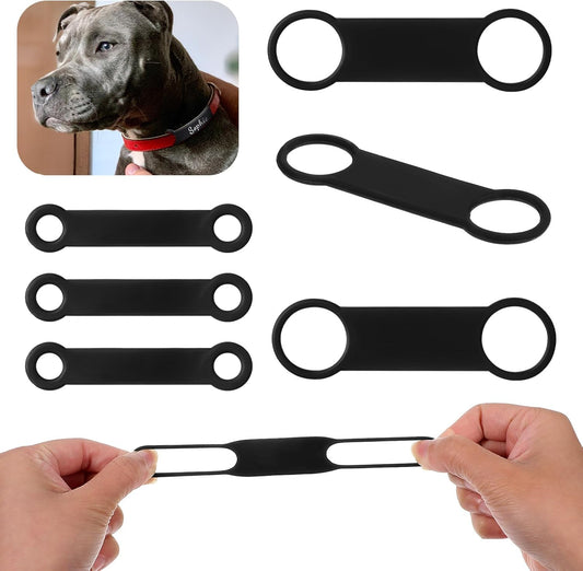 TIESOME 6 Pack Dog Tag Rubber Band Replacement for Slide On Dog Tags, Silicone Elastic Holder for Pet Collar 2 Sizes Name Id Silent Noiseless Pet Id Tags for Puppy Kitten Small Dogs Cat