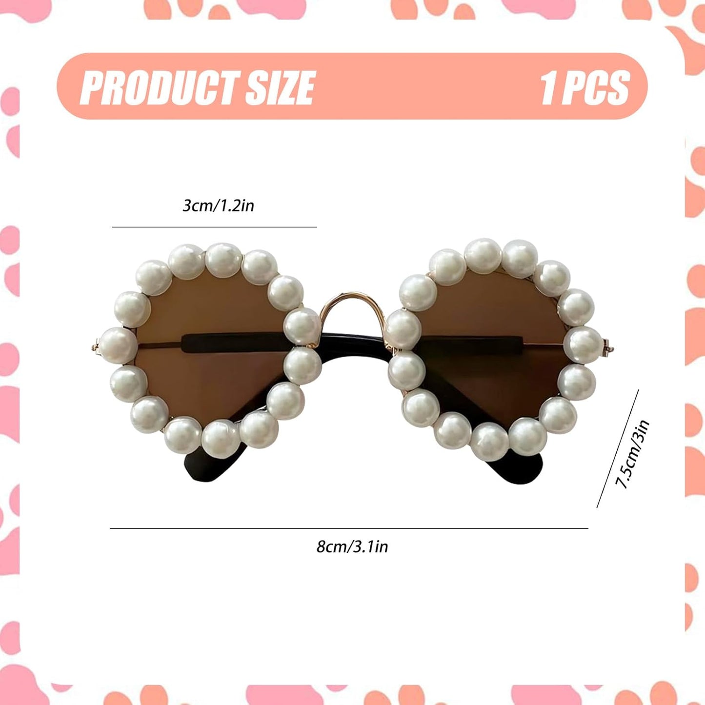 Cute Pearl Cat Sunglasses, Pet Sunglasses for Small Medium Dog/Cat, Holiday Party Pet Costume Accessories, Pet Doll Glasses Costumes, Cats Glasses Dog Sunglasses for Photography Party Wear