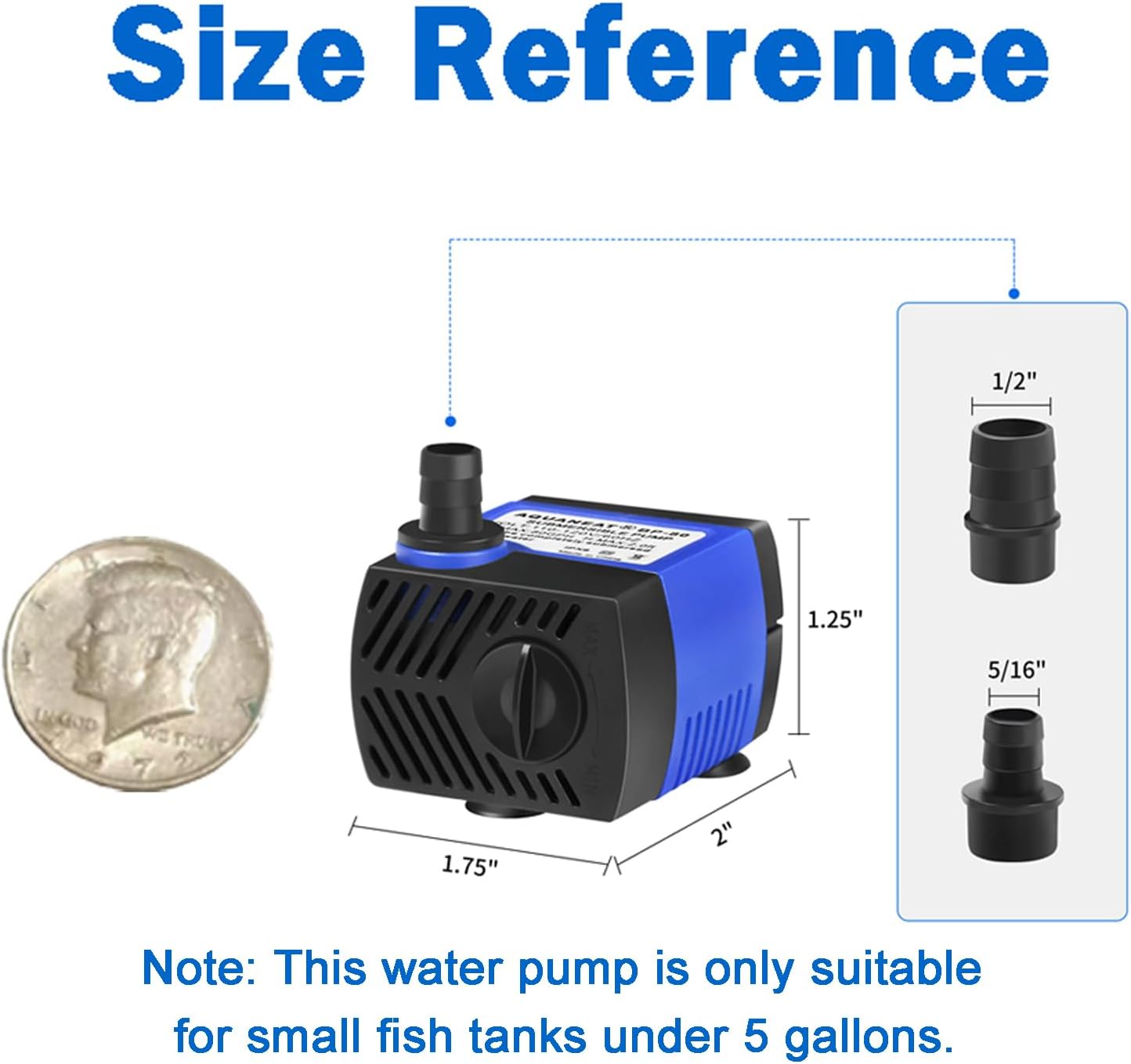 AQUANEAT Small Fountain Pump, 80 GPH Mini Submersible Water Pump with 3.3 ft Tubing, for Aquarium Fish Tank, Pet Water Fountain, Hydroponics, Pond Waterfall Filter Pump