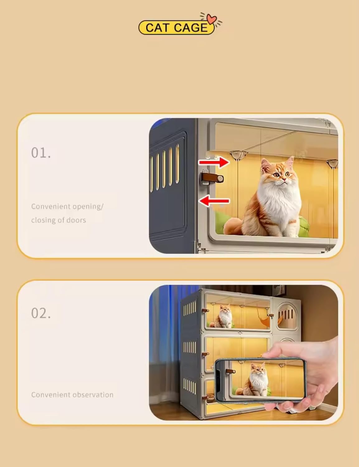 Large Cat Enclosure with Litter Box, Indoor Transparent Cat Villa, DIY Semi-Enclosed Crate (White, 41x18x14 inche)