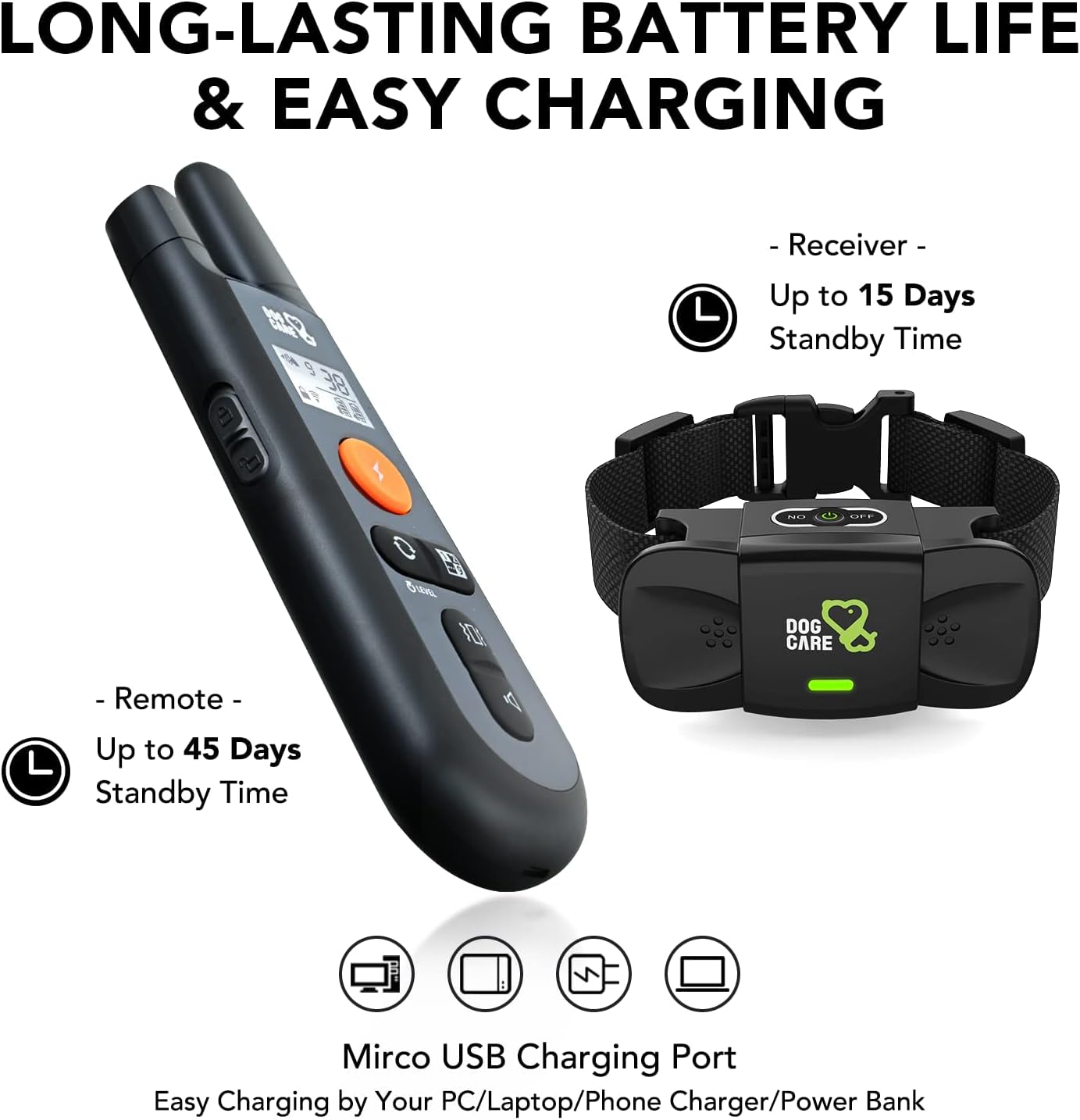 DOG CARE Dog Training Collar with Remote - Shock Collar for All Dogs with 1800FT Remote, Rechargeable Bark Control with Beep/Vibration/Shock Modes, Security Lock, Rainproof