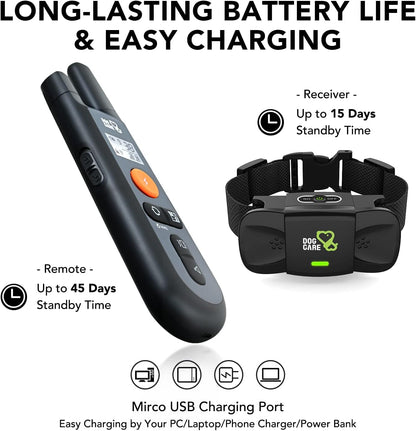 DOG CARE Dog Training Collar with Remote - Shock Collar for All Dogs with 1800FT Remote, Rechargeable Bark Control with Beep/Vibration/Shock Modes, Security Lock, Rainproof