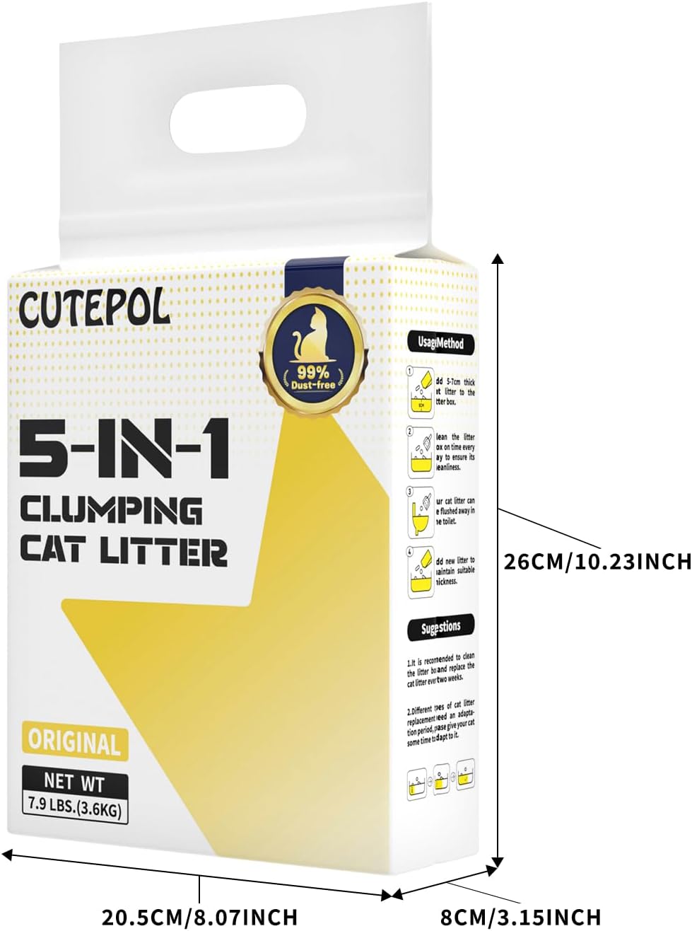 Mixed 5-in-1 Clumping Cat Litter 15.8 lb, Odor Control and Rapid Clumping, Water Absorbent and Flushable, Dust-Free, Multi-Cat, Bentonite Tofu Cat Litter, Original, 7.9lb/Bag