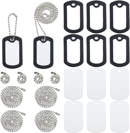 8 Sets 24Pcs Black Military Dog Tag Rubber Silencer Bulk Aluminium Pet Tags Blank with Ball Chain Silicone Case to Reduce Noise and Protect Tag Dog ID Protector for Pets Outdoor Beginner