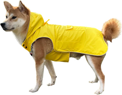 Dog Raincoat Waterproof Reflective Jacket – Lightweight Hooded Poncho with Adjustable Belly Strap & Leash Hole – Rain Slicker Coat for 2XSmall-5XLarge Dogs – Easy to Wear (Yellow X-Large)
