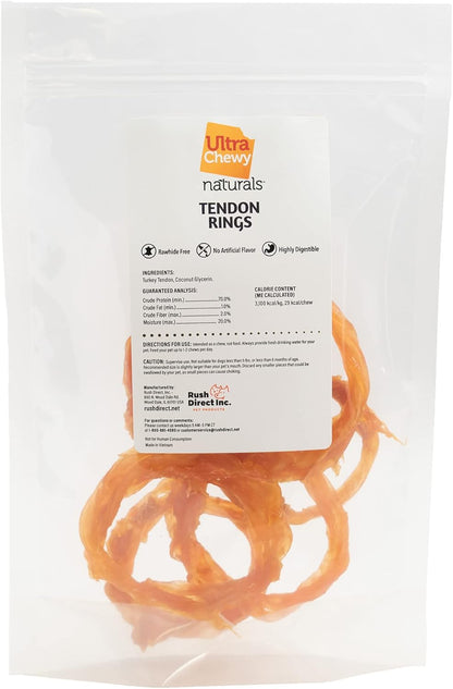 Ultra Chewy Turkey Tendon Rings for Dogs - Premium All-Natural Tendons, Hypoallergenic Treats, Easy to Digest, Alternative to Rawhide (6 Pack)