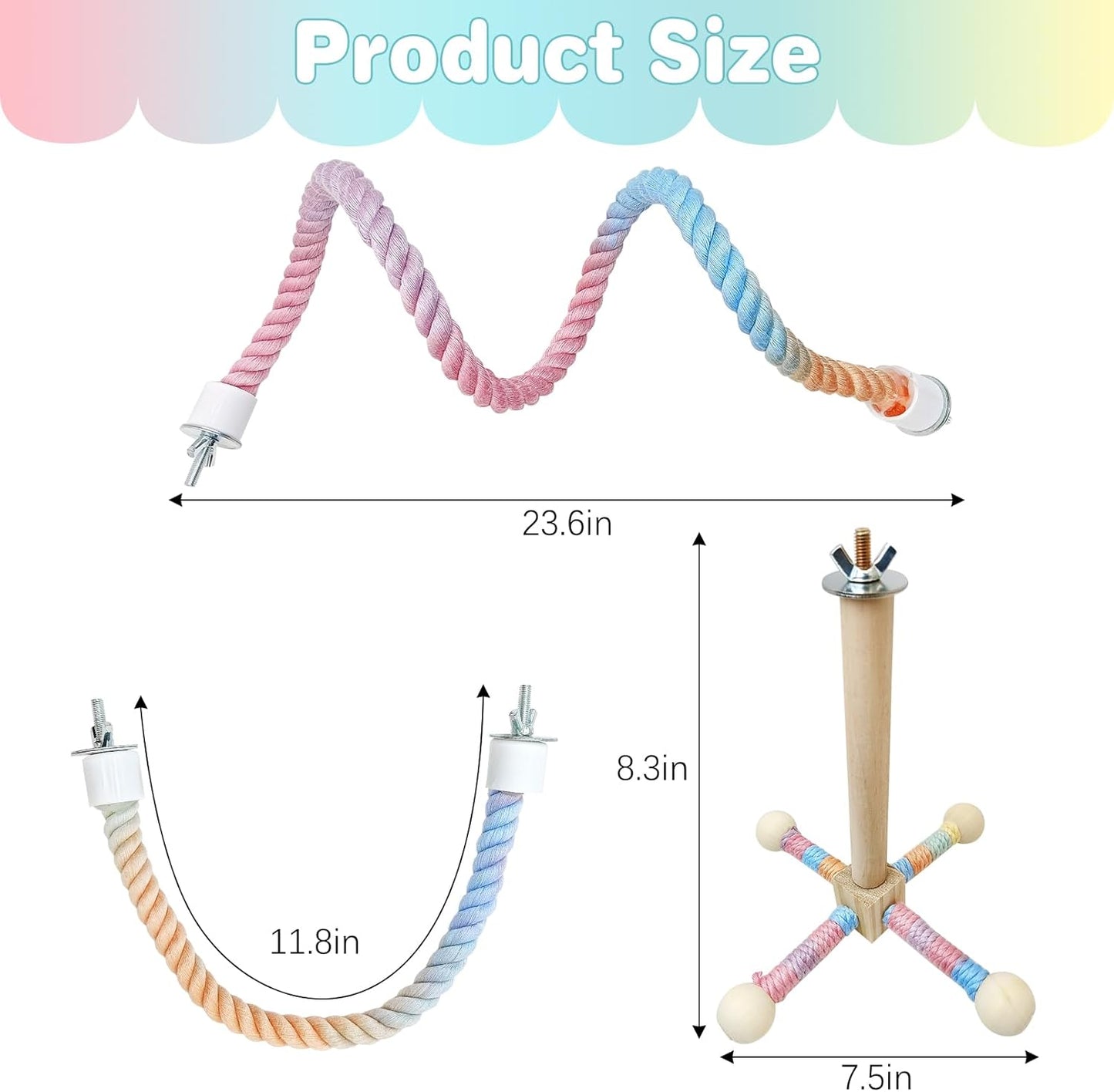 BNOSDM Wooden Long Bird Ladders and 3Pcs Bird Rope Perch Toys for Parrot