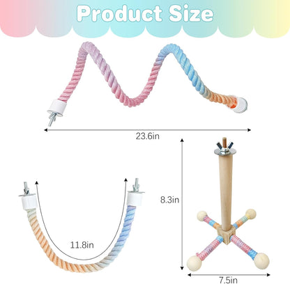 BNOSDM Wooden Long Bird Ladders and 3Pcs Bird Rope Perch Toys for Parrot