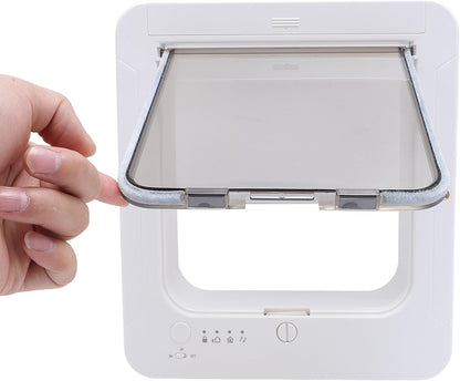 Smart Electronic Pet Door, Automatic Unlocking Microchip Dog Door with 4 Distinct Modes, Selective Entry and Exit, Weatherproof Battery Powered Pet Door for Multi Pet Homes (White + Remote