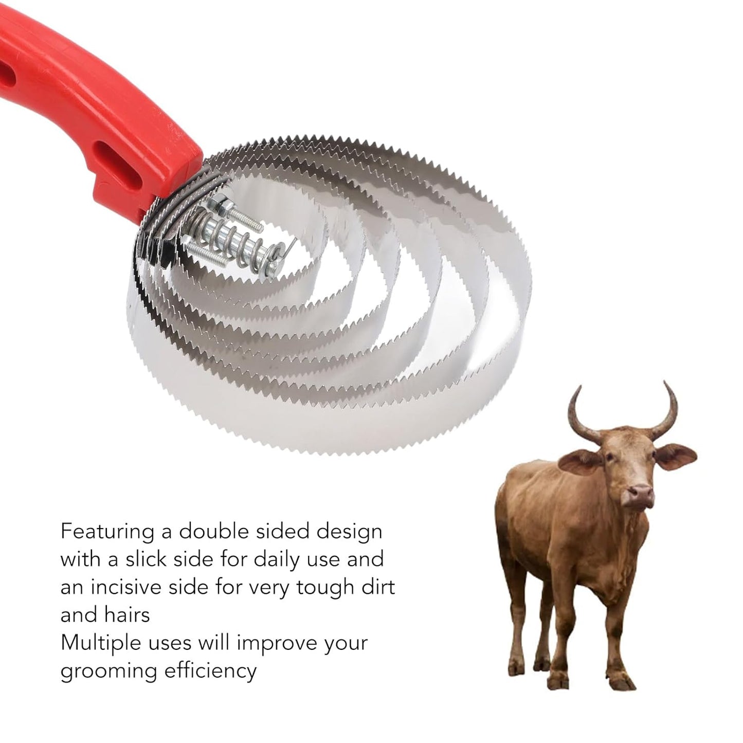 3pcs Horse Curry Comb Set, Stainless Steel Grooming Comb for Horses, Multipurpose Double Sided Design with 4 Rings 5 Rings 6 Rings, Comfortable Handle for Cattle Goat Dogs and Othe