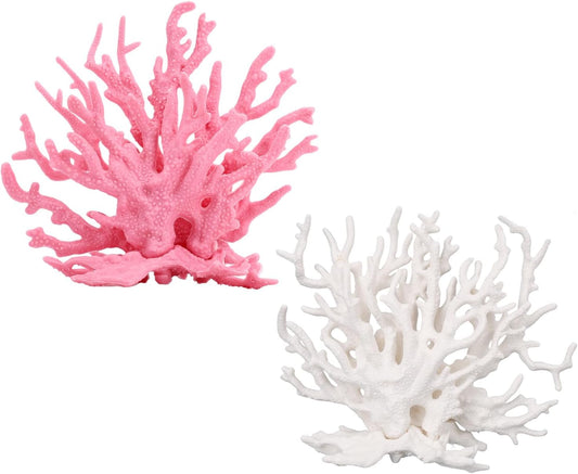 2pcs Fish Tank Decorations, Resin Coral Reef Decor Creative Realistic Coral Accessories for Fish Tank Aquarium Landscape Decor Ornament Supplies (White, Pink)
