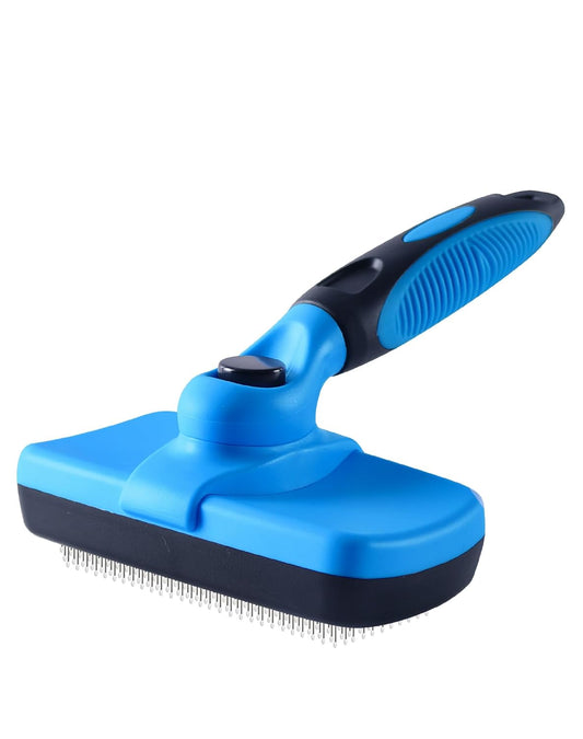 Self Cleaning Shedding Brush - Skin Friendly Grooming Tool for Dogs, Cats, and Puppies, Deshedding and Hair Removal for Long and Short Haired Pets (Blue)