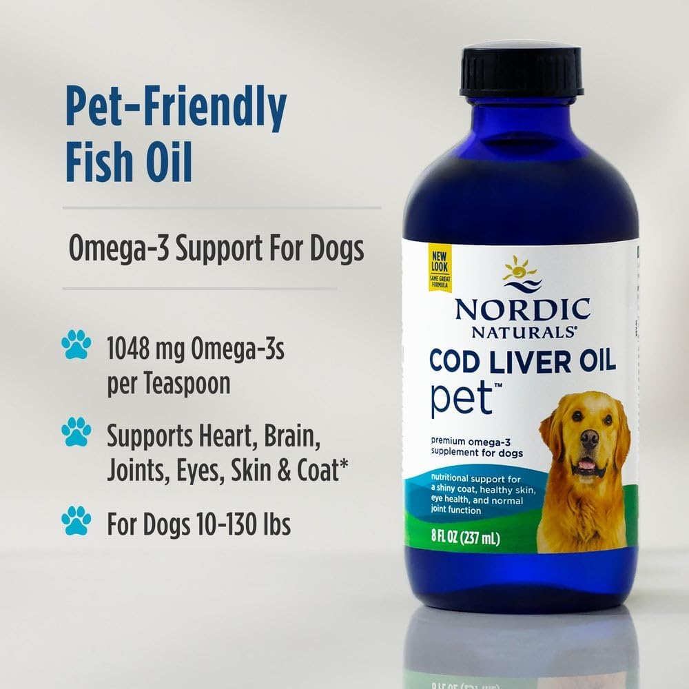Nordic Naturals Omega-3 Pet Bundle - 2 oz Omega-3 Fish Oil for Small Dogs & Cats, 8 oz Pet Cod Liver Oil Promotes Heart, Skin, Coat, & Immune Health