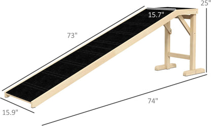 PawHut Dog Ramp for Bed, Pet Ramp for Dogs with Non-Slip Carpet and Top Platform, 74" x 16" x 25", Natural