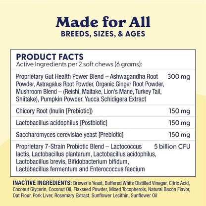 Origin Labs Belly Buddies - Probiotics for Dogs - Prebiotics & Probiotics - Supports Gut, Skin, and Immune Health - 5 Billion CFUs 7 Strain Probiotic Blend - Natural Bacon Flavor, 90 Soft Chews
