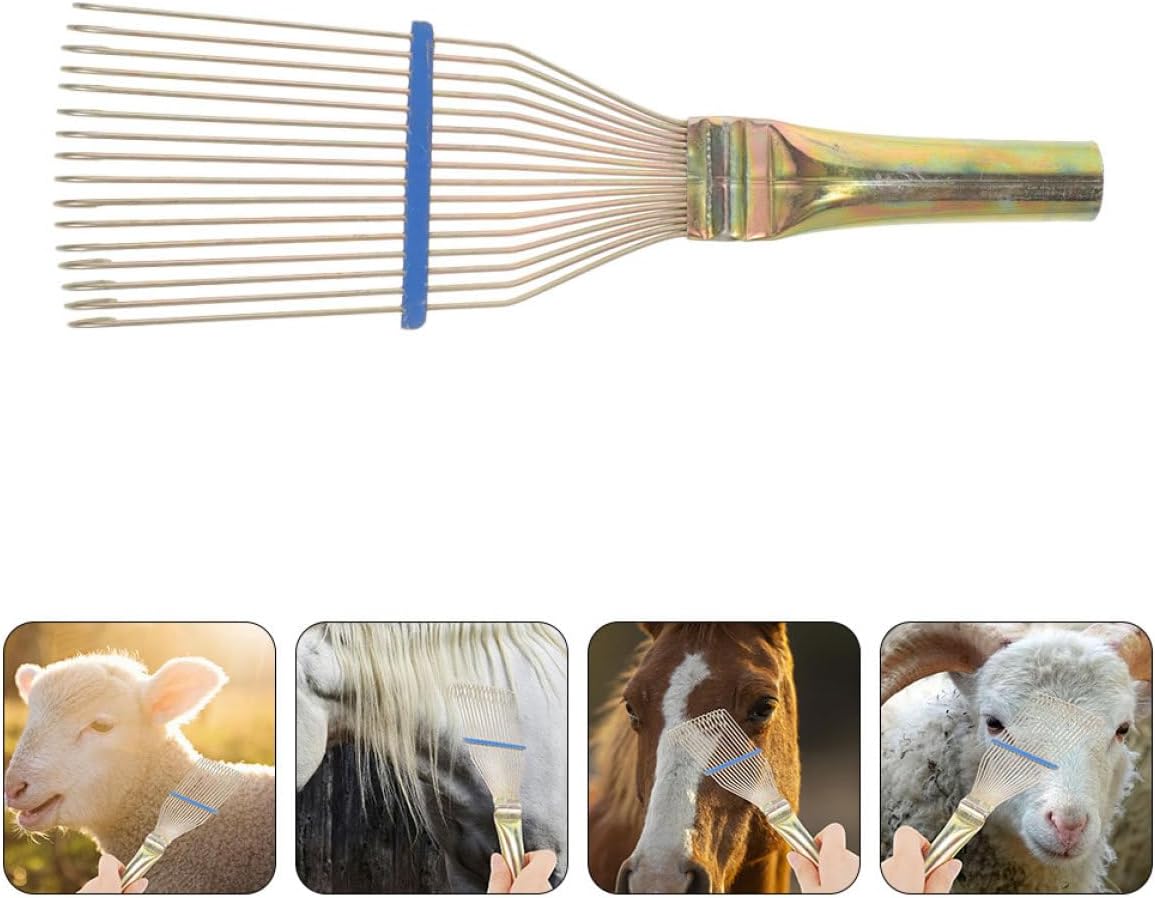 Homoyoyo Sheep Wool Comb Brush and Horse Hair Rake for Livestock Grooming, 23Cm Small Yellow Deshedding Tool for Cattle and Farm Animal Hair Removal