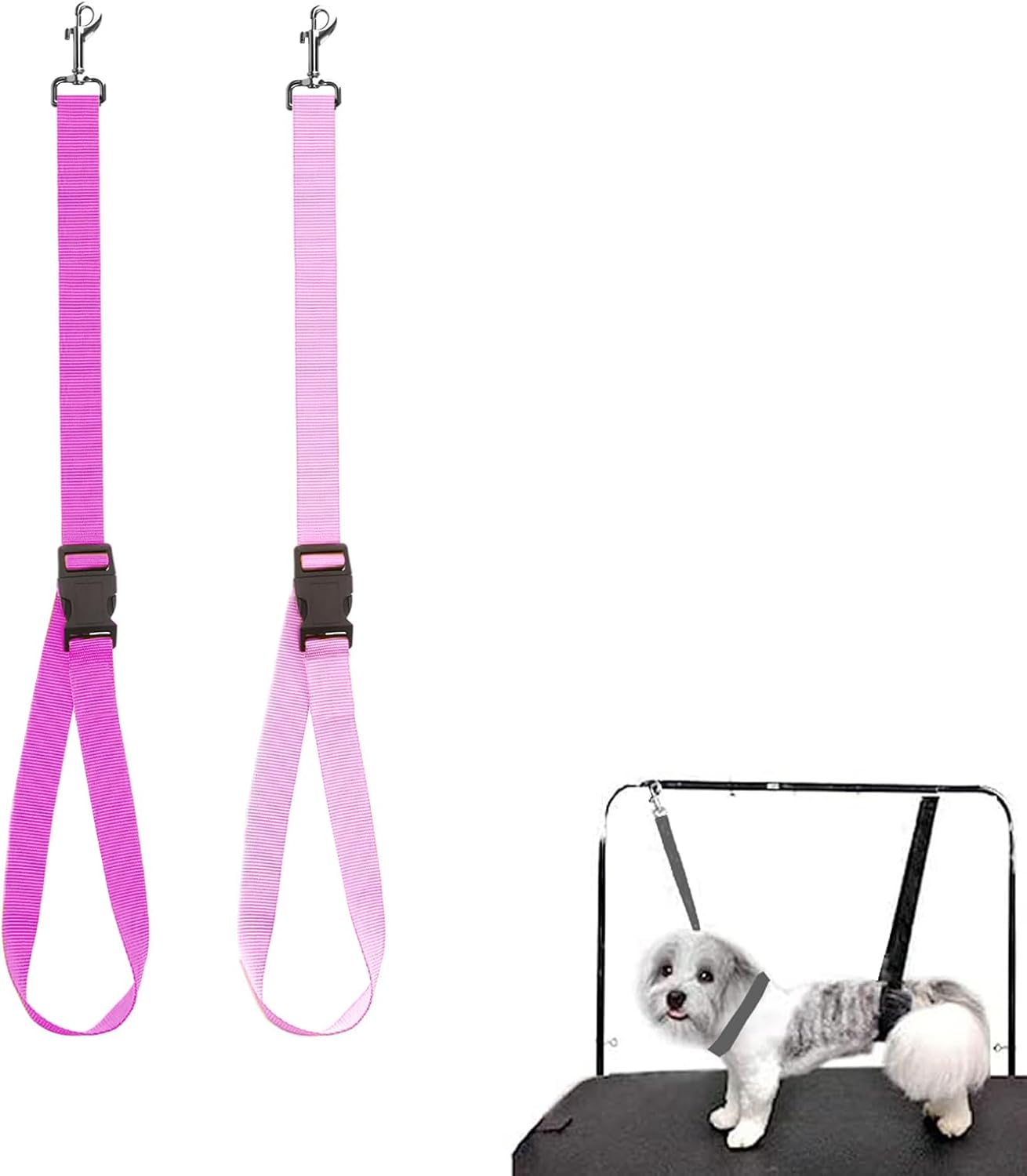 Dog Grooming Loops Nylon Restraint Noose Loop Pet Grooming Belly Strap Adjustable Slip Rope Dog Bathing Safety Tether Straps for Pet Grooming Table (Pink)