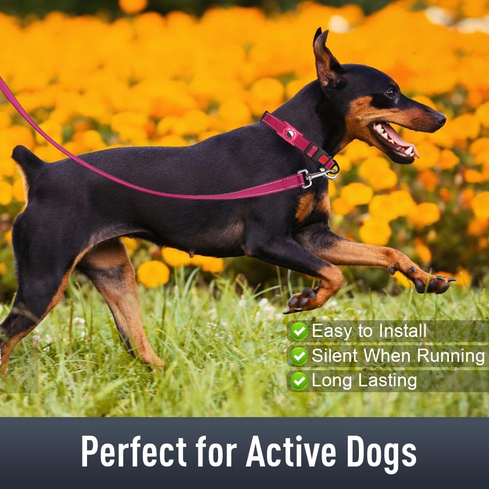 Airtag Dog Collar with AirTag Holder for Medium Dogs, Reflective, Soft Padded & Safety Locking Buckle, Nylon Pet Collars Adjustable for All Breeds, Hotpink,M