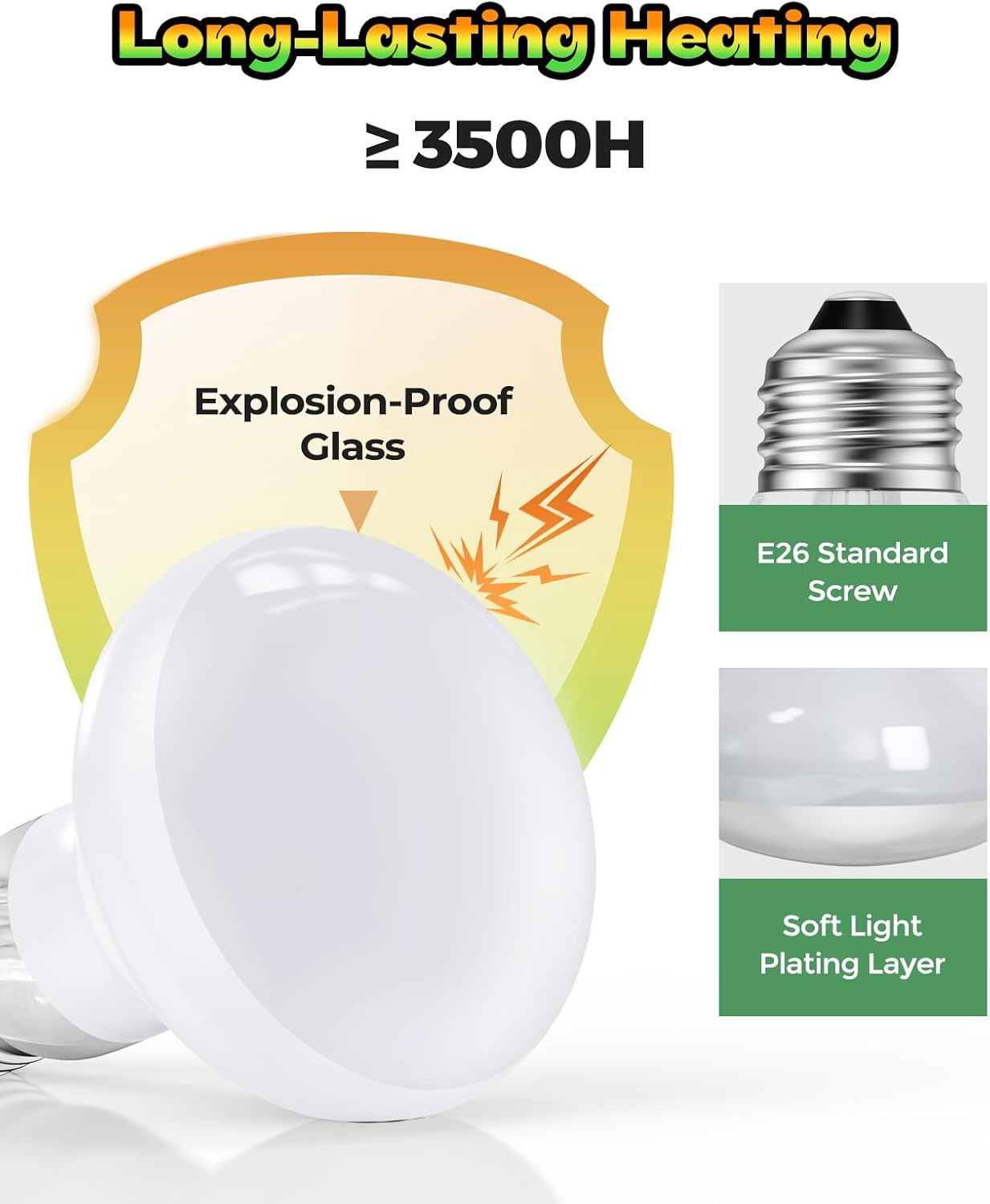 Reptile Heat Lamp 2 Pack, 100W Heat Lamp Bulbs for Reptiles, Amphibians Basking Heat Lamp Bulbs, UVA Daylight Basking Light for Reptiles, Bearded Dragon, Lizard, Turtle, Chicken