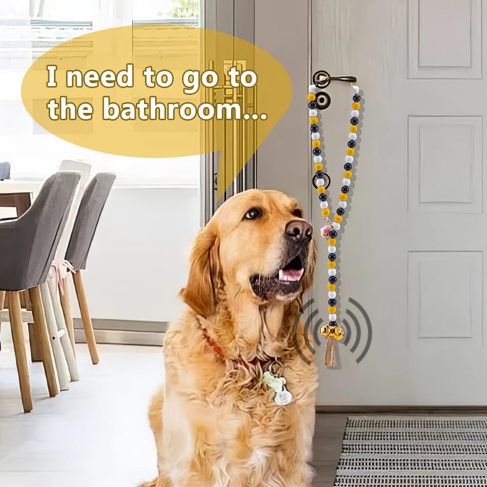 OLYCRAFT 4Pcs Dog Doorbells Training Potty Great Dog Bells Yellow Adjustable Dogs Bell for Door Wooden Beads Bell Ring to Go Potty for Pets Puppies Potty Training Accessories - 39.2 Inch