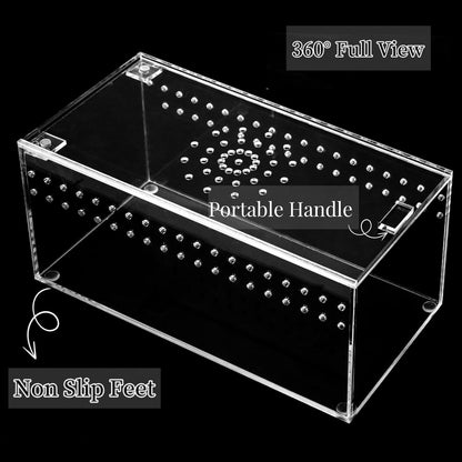 Acrylic Tarantula Enclosure Terrarium, 8" x 4" x 4" Small Magnetic Reptile Tank, Micro Spider Breeding Habitat Cage, Clear Ventilated Lizard Display Box for Hermit Crab Invertebrates Scorpion