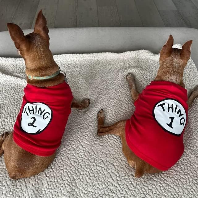 Dog Shirts for Pet Clothes Soft Breathable Puppy Shirts Pop Culture Thing 1 to Thing 9 Printed Pet T-Shirt (RED-1, X-Small)