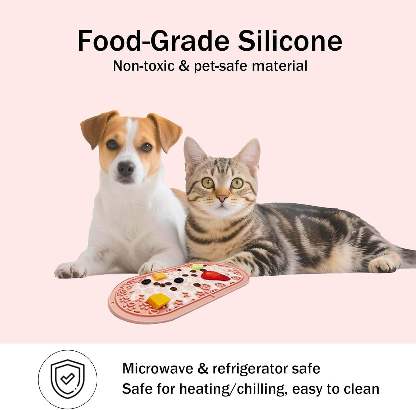 Oval Pet Licking Mat with Suction Cups for Dogs and Cats, Food-Grade Silicone Slow Feeding Puzzle Toy, Non-Slip Dog Treat Mat for Anxiety & Boredom Relief (Pink+Gray)