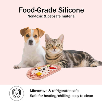 Oval Pet Licking Mat with Suction Cups for Dogs and Cats, Food-Grade Silicone Slow Feeding Puzzle Toy, Non-Slip Dog Treat Mat for Anxiety & Boredom Relief (Pink+Gray)