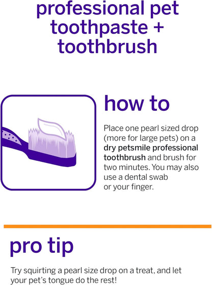 Petsmile Professional Pet Teeth Brushing Kit for Cats & Dogs - Only VOHC Accepted Toothpaste & Patented Toothbrush - Proven to Control Plaque & Tartar Calprox Formula (Say Cheese, 4.2 Oz)
