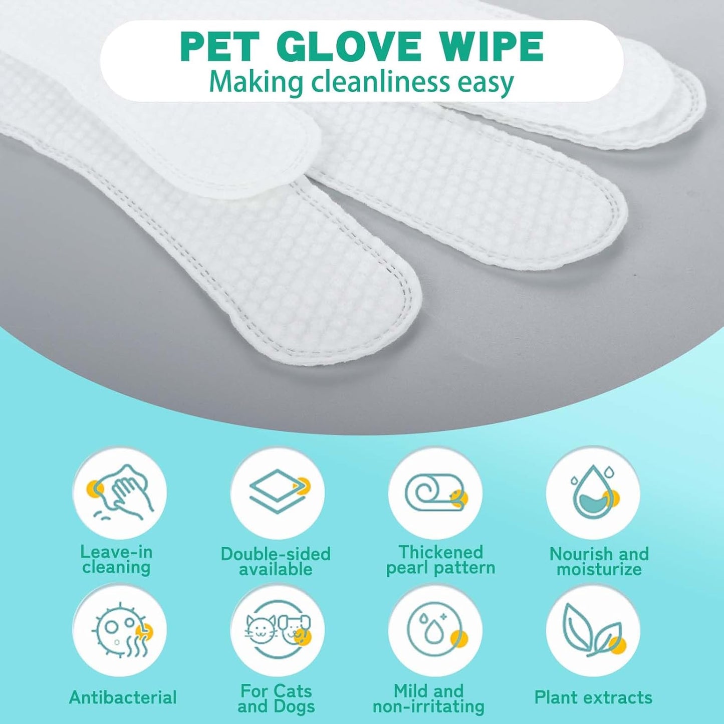 Pet Glove Wipes,Dog and Cat Cleaning Gloves, Cleaning Glove for Dog and Cat, Fur Face, Ears, Eyes, Pet Grooming Wipes, Nourishing Fur, for Daily Care and Travel, No Rinse(6PCS)