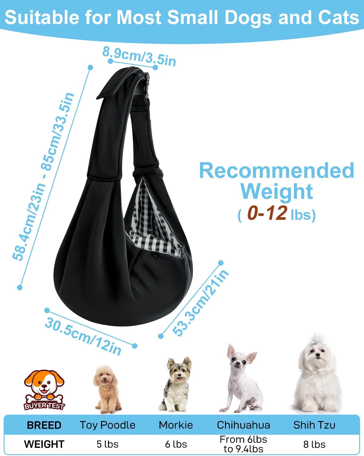 Dog Carrier Sling for Small Dogs & Cats Up to 12lbs, Puppy Sling with Adjustable Shoulder Strap, Pet Carrier with Pockets, Hands Free for Small Cats Puppy Outdoor