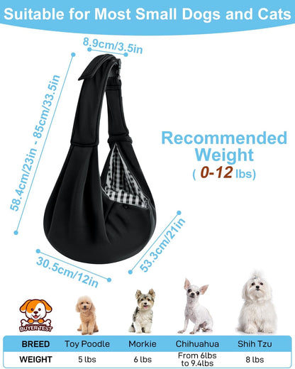 Dog Carrier Sling for Small Dogs & Cats Up to 12lbs, Puppy Sling with Adjustable Shoulder Strap, Pet Carrier with Pockets, Hands Free for Small Cats Puppy Outdoor