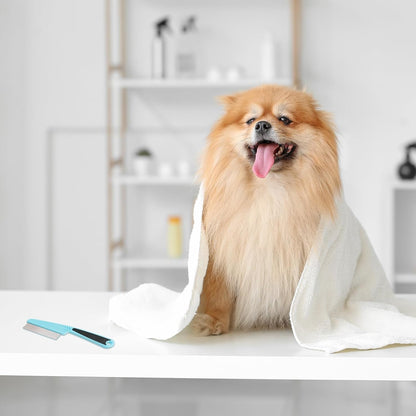 Flea Comb for Dogs and Cats - Lice Comb with Rubber Handle - Promotes Hair Growth and Removes Loose Hair, Knots, and Flakes Flea Brush for Pets (Blue)