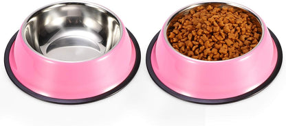 Stainless Steel Dog Bowls, Food and Water Non Slip Anti Skid Stackable Pet Puppy Dishes for Small, Medium and Large Dogs (2 Pack)