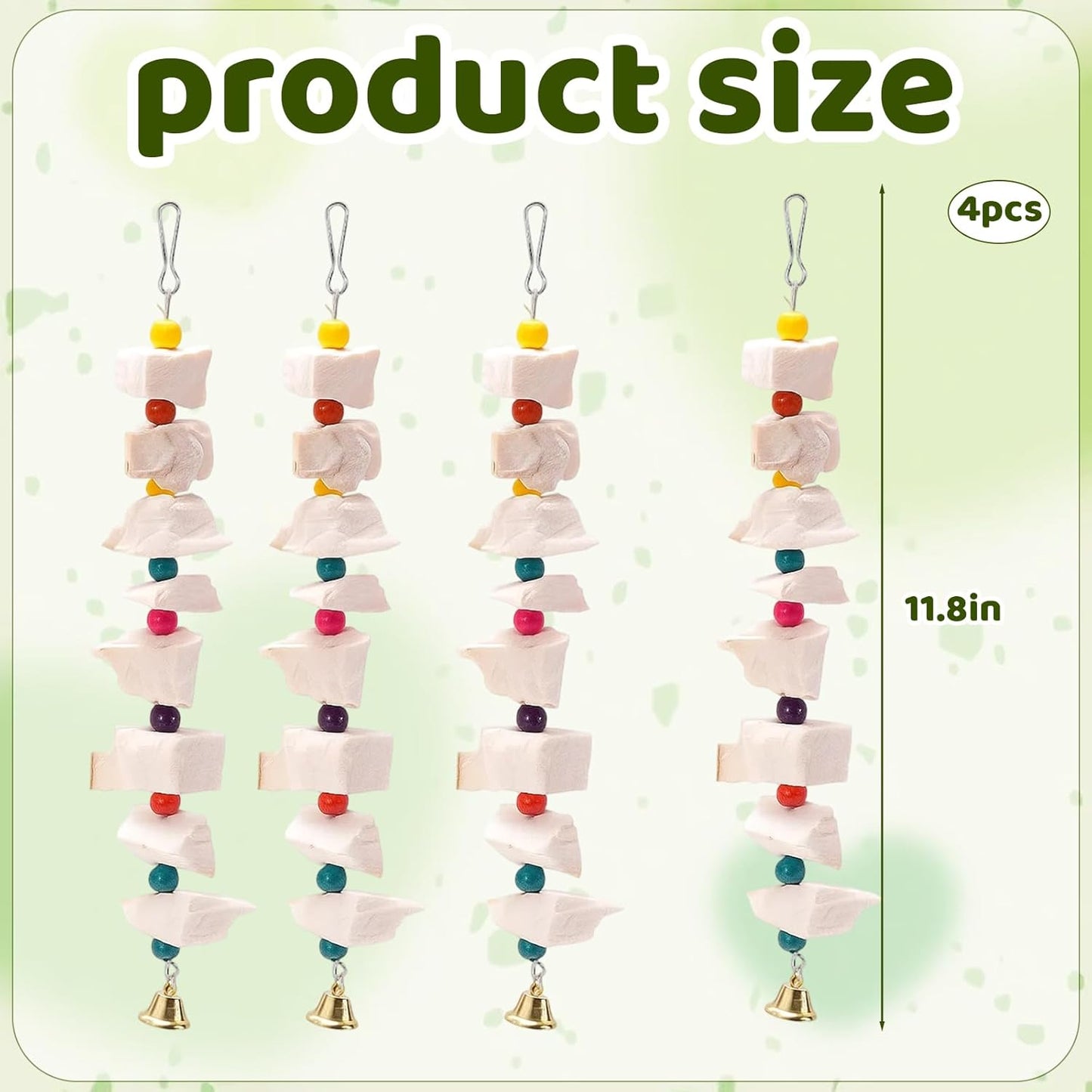 4PCS Cuttlebone for Birds, Bird Toys for Cockatiels and Parakeets, Natural Cuddle Bones for Birds, Parrot Toy with 9 Beads, Durable Bird Accessories,Parakeet Toys,Cockatiel Toys